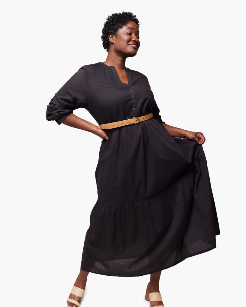 Front of a model wearing a size XXL Jane Maxi Dress in Black by ABLE. | dia_product_style_image_id:271470